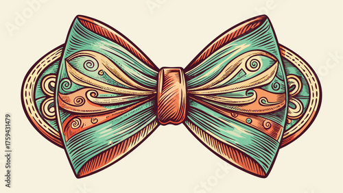 Very beautiful elegant hand-drawn bow tie sketch in a refined vintage design, showcasing timeless style and sophistication — a perfect stock vector for fashion, tailoring, or classic accessory themes.