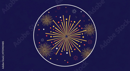 Golden firework explosion in a circle on a dark blue background, creating a festive and celebratory atmosphere for any special occasion