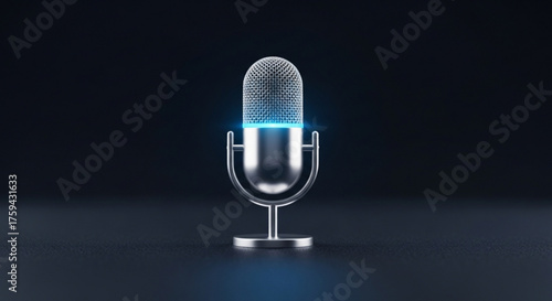 A retro microphone with glowing blue light, symbolizing vintage audio equipment and modern technology integration for recording and broadcast