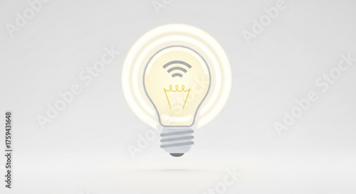Smart light bulb with wifi symbol, representing internet of things and wireless home automation technology