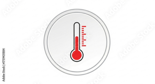 Thermometer icon with red mercury level inside a gray circle, , representing temperature and measurement