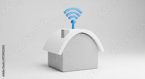 3d rendering of a house with a wifi signal on top, representing smart home technology and connectivity