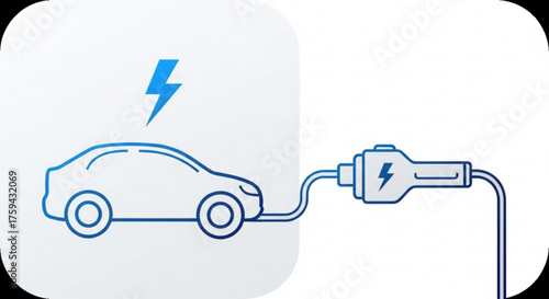 Electric car charging with a lightning bolt symbol, , representing sustainable energy and ecofriendly transportation