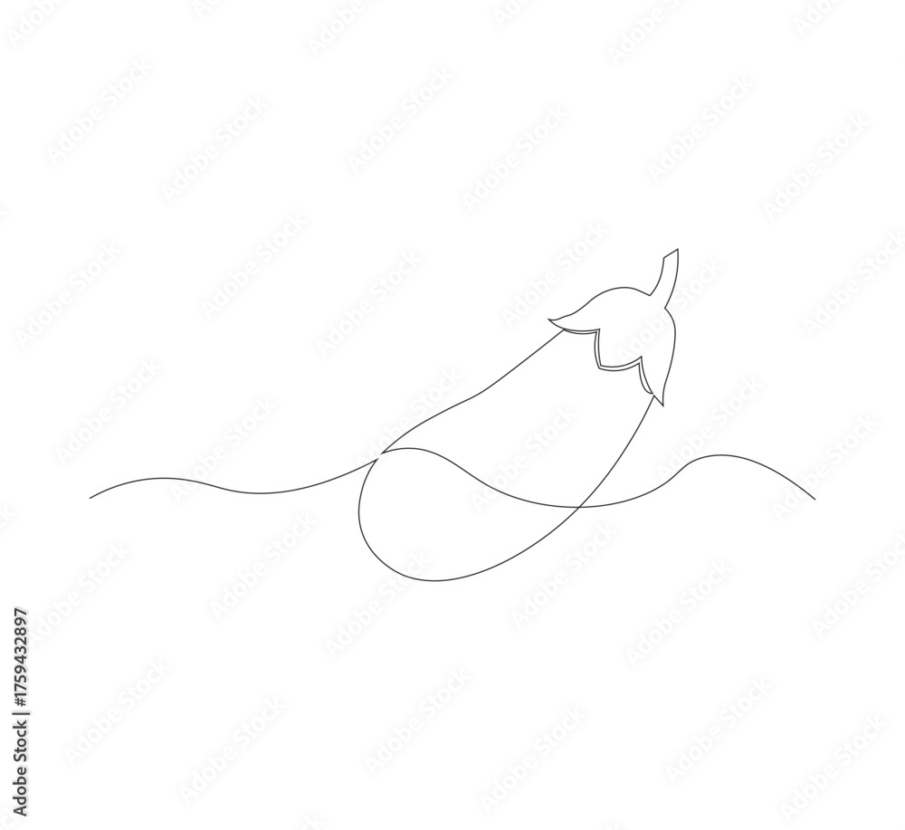 Obraz premium continuous line image eggplant , simple icon in scribble style, fresh vegetable. Vector illustration on white isolated background.