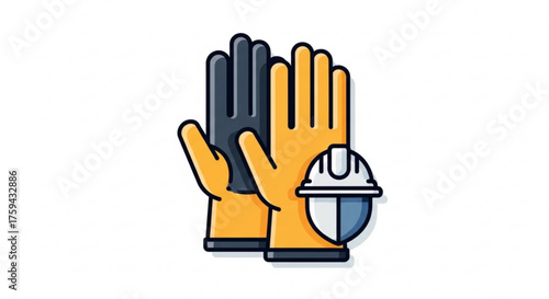 Pair of work gloves with hard hat symbol of protection and safety in construction and industry