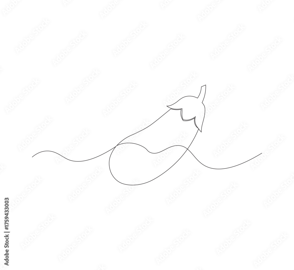 Obraz premium continuous line image eggplant , simple icon in scribble style, fresh vegetable. Vector illustration on white isolated background.
