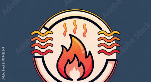 Fire flame with heat waves for energy, warmth, danger, or passion concept in a circular frame