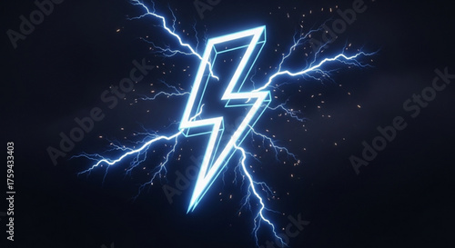 Lightning bolt with electric arcs on a dark background, a symbol of power, energy, and speed, perfect for technology and innovation themes