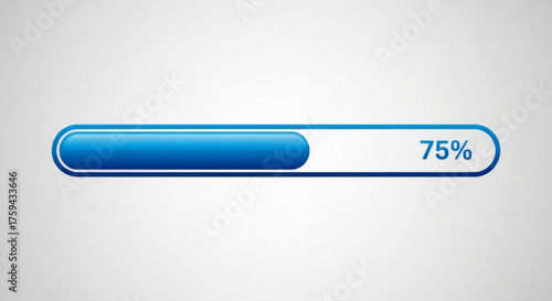 Blue loading bar showing 75 percent progress of download or upload, indicating the status of a process or task