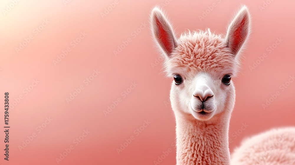 Obraz premium Cute young llama with soft fur against a colorful background