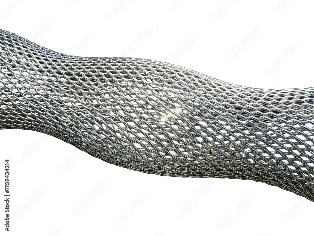 Naklejka premium Flexible metallic conduit made of a shiny woven wire mesh on a transparent background