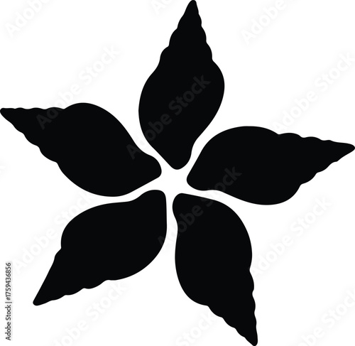 Vector abstract five petals flower shape black silhouette illustration