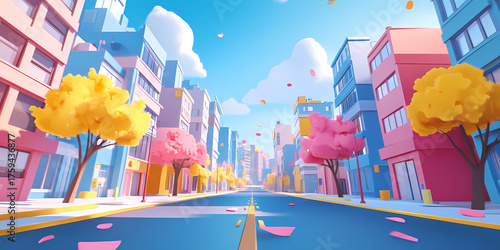 Colorful Cartoon Cityscape on a Sunny Day