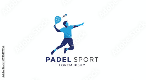 Dynamic Padel Tennis Player in Action, Striking Ball with Racket, Isolated Vector Illustration for Sports Events and Logos