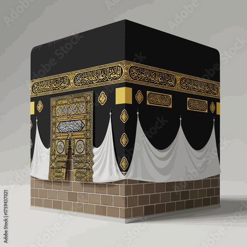 Kaaba 3D Illustration – Islamic Holy Site in Mecca with Golden Embellishments