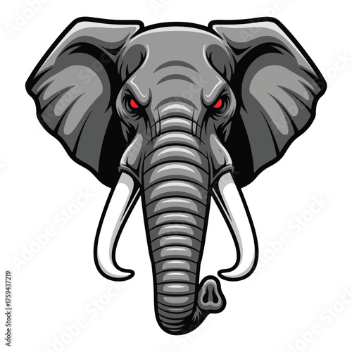 Fierce Elephant Head with Red Eyes and Tusks.