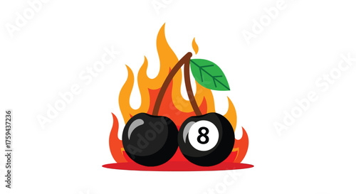 Flaming Cherries with an Eight Ball Symbol.