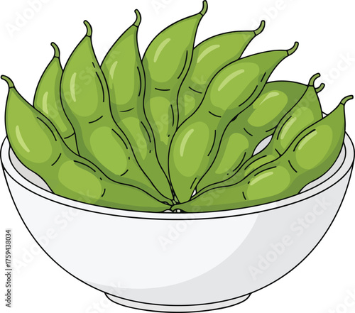 Vector art of bowl of fresh green edamame pods
