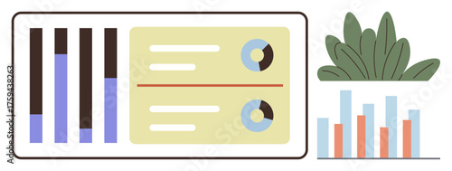Bar charts, pie charts, and dashboard panels for data analysis. Ideal for business, analytics, statistics, reporting, presentations education insights. A simple flat metaphor