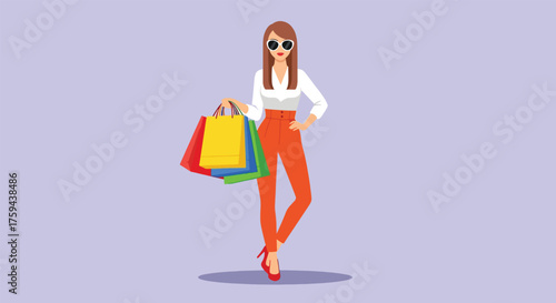 Stylish Woman with Colorful Shopping Bags and Sunglasses.