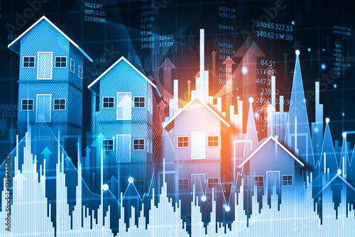 Real estate business growth graph chart, stock market. 3d illustration