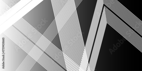 Abstract white geometric pattern of intersecting lines. Square line blend halftone. Design geometric element. Black background with pixelated horizontal lines of different sizes. black screen.