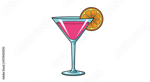 Vibrant Pink Cocktail in a Martini Glass with Orange Slice Garnish.
