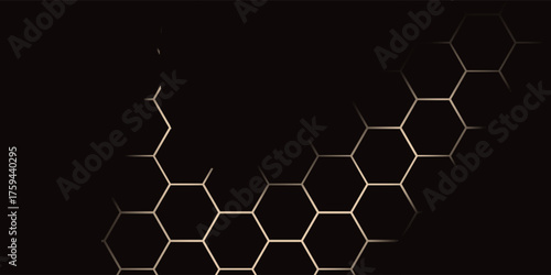 Hexagon technology black and gold colored honeycomb abstract background. Vector illustration