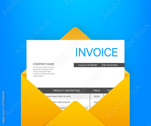 Invoice document coming out of yellow envelope