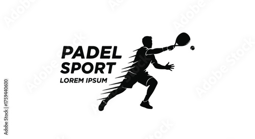 Dynamic Padel Sport Action Vector Silhouette of Player in Motion with Ball
