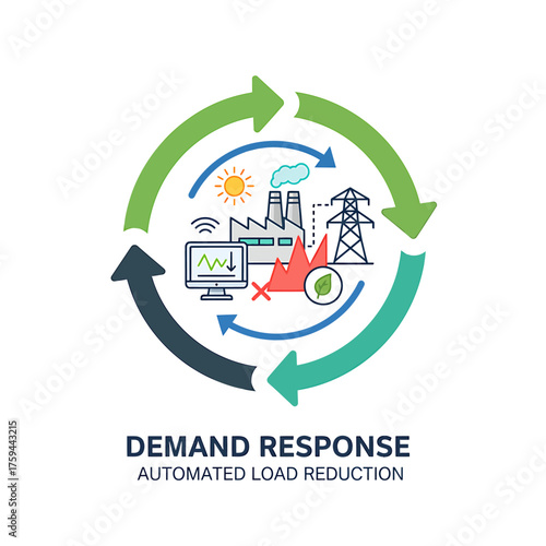 2D flat icon of grid communication, automated load reduction in vector