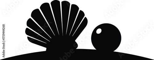 Vector Seashell and pearl black simple silhouette illustration