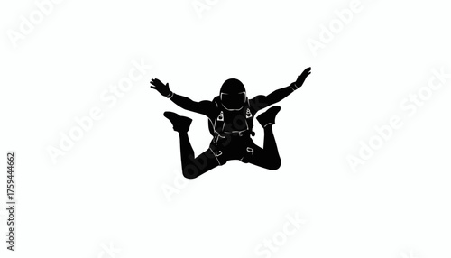 Exciting skydiver silhouette soaring through air with arms outstretched in freefall style