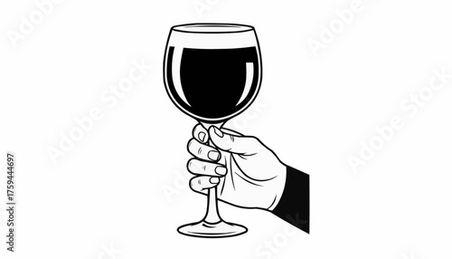Elegant hand holding up red wine glass for a toast, celebrate special events, vector art