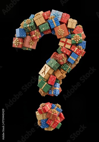 Christmas Present Alphabet festive Gift Box Letter Typeface on Black Background the question mark symbol