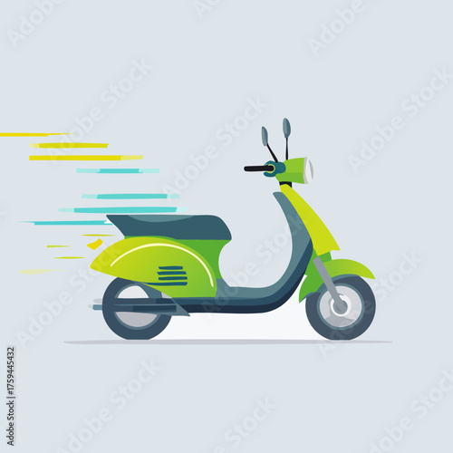 Green Scooter Speeding with Motion Blur Illustration.