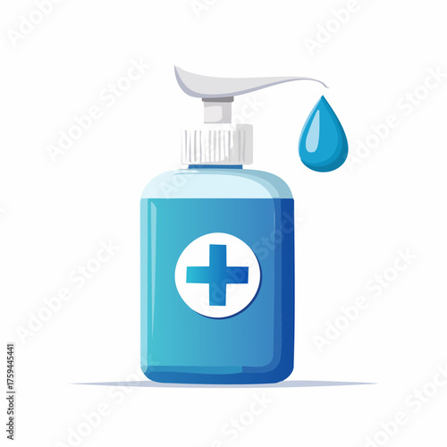 Hand Sanitizer Bottle with Plus Sign and Droplet.