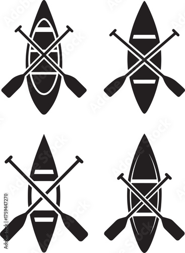 Four canoe and paddle silhouettes for outdoor adventure