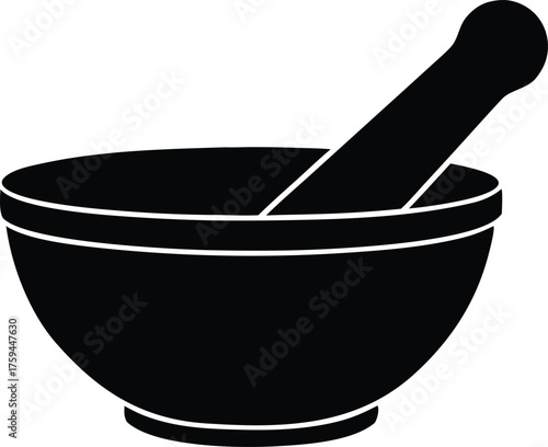 Pestle and mortar silhouette. Kitchen grinding tool vector icon