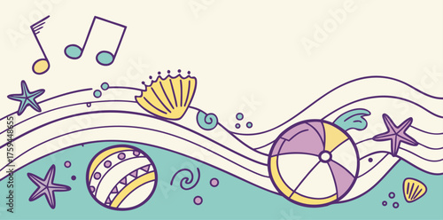 Beach Party Elements with Beach Balls and Starfish