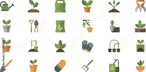 Garden care and plant cultivation icons gardening sprout