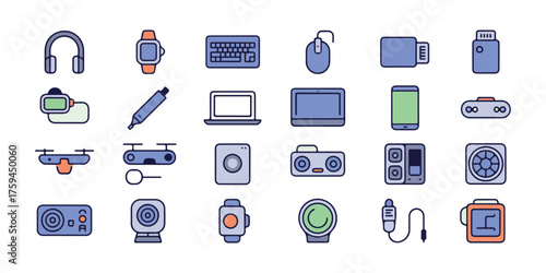 Technology Gadgets and Devices Flat Icons vector illustration