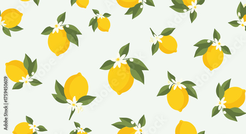 A refreshing pattern of bright yellow lemons and delicate white blossoms.