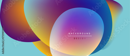 Abstract colorful shapes overlap. Gradient hues blend, creating dynamic visual effect. Light blue background complements vibrant design elements.