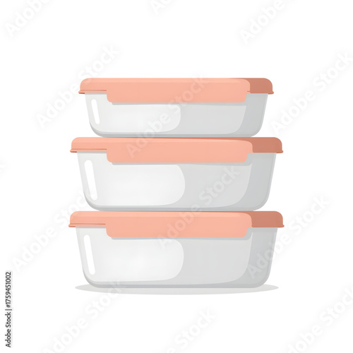 Minimalistic stackable food containers on transparent  background, functional design