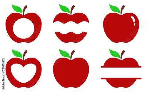 Apple vector illustration set, perfect for graphic design, presenting a modern and trendy style in red tones.