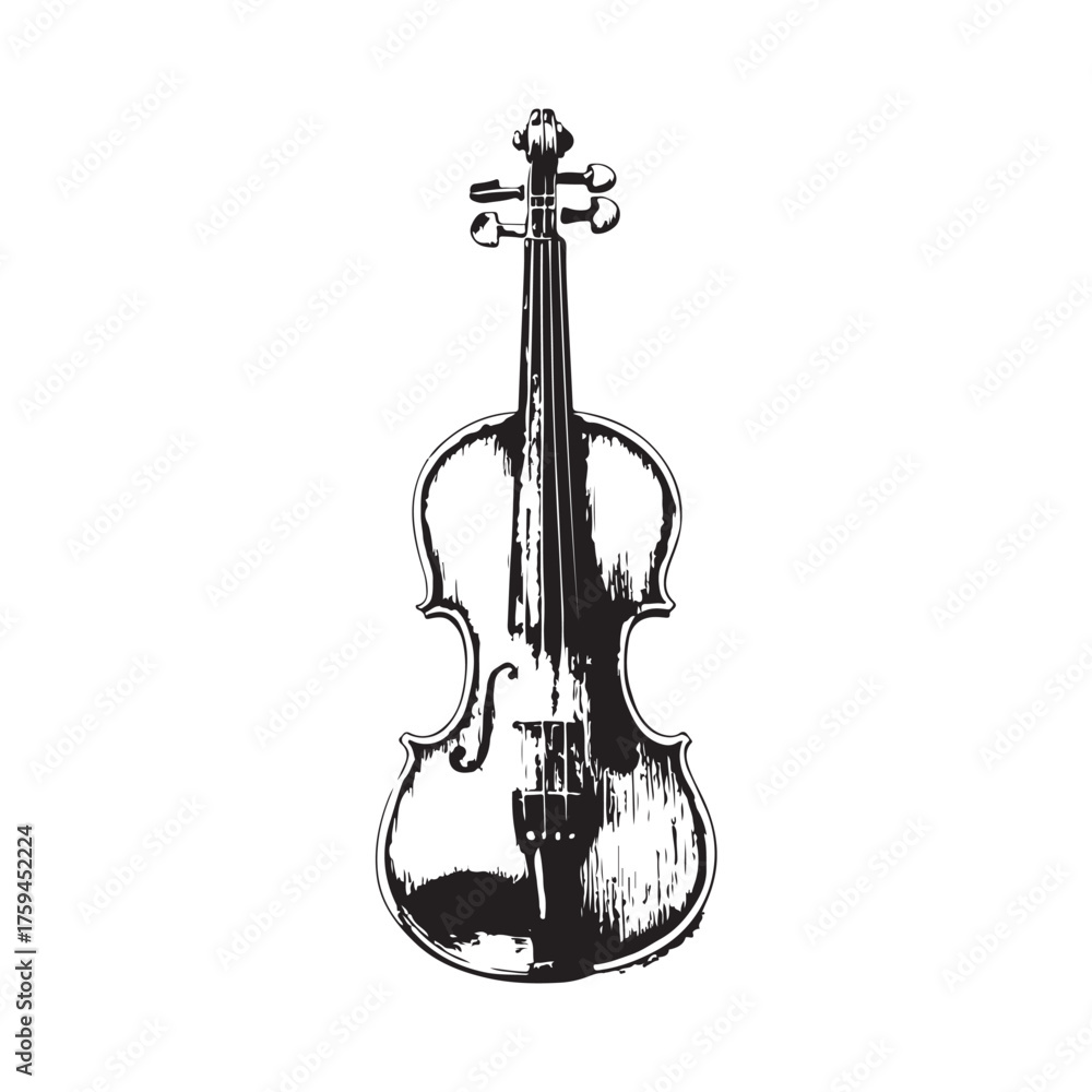 Fototapeta premium Black and white illustration, violin sketch, stringed instrument (1).eps