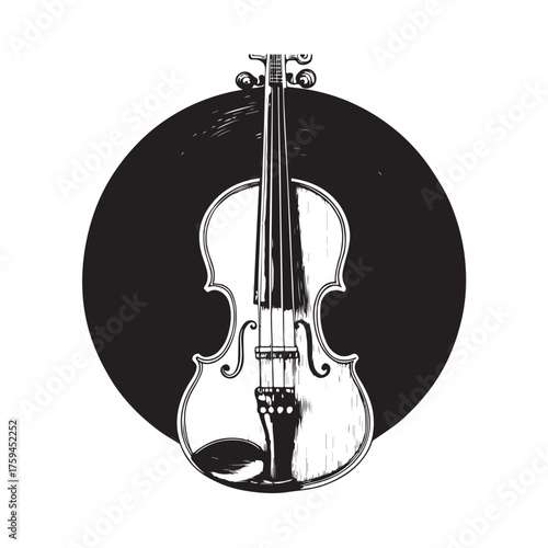 Black and white illustration, violin sketch, stringed instrument (2).eps