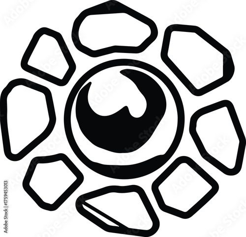 Vector turtle carapace pattern abstract outline black and white silhouette illustration