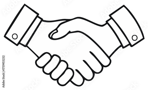 Two hands shaking in agreement with simple line art style